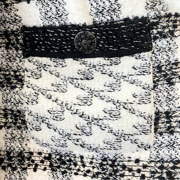 ST. JOHN black white checker print tweed long sleeves open front cardigan jacket - Picture 5 of 13
